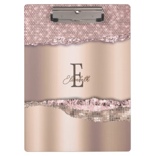 Trendige Roségold-Diamanten Glitter-Monogramm Klemmbrett