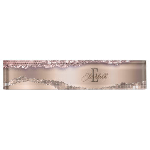 Trendige Roségold-Diamanten Glitter-Monogramm Namensplakette