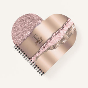 Trendige Roségold-Diamanten Glitter-Monogramm Notizblock
