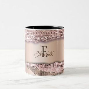 Trendige Roségold-Diamanten Glitter-Monogramm Zweifarbige Tasse