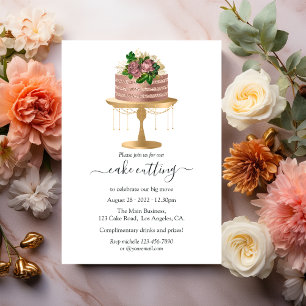 Trendige Roségold- und Gold-Blumen-Torte zum Absch Einladung