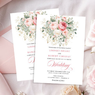 Trendige roségoldene Blumenhochzeits-Einladung Einladung