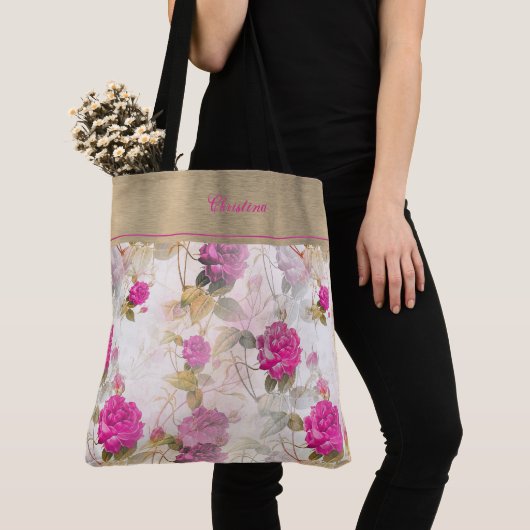 Trendige Rose's Tasche mit Monogramm (Von Nahem)