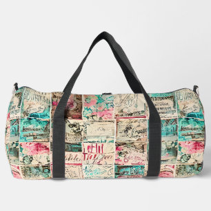 Trendige rustikale Vintage-Collage-Kunst Grunge Duffle Bag