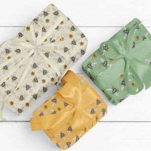 Trendige Salbei- und Gelbe Honigbienen für Frühlin Geschenkpapier Set