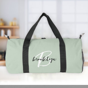 Trendige Salbeigrün Schwarz Weiß Schrift Monogramm Duffle Bag