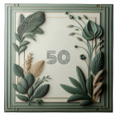 Trendige Salbeigrüne Art Deco Blätter Botanische Z Fliese (Vorderseite)