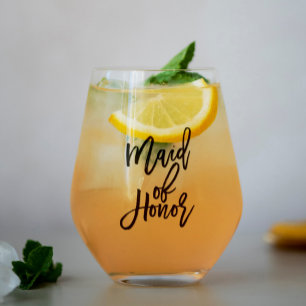 Trendige Schrift "Maid of Honor" Personalisiert Weinglas Ohne Stiel
