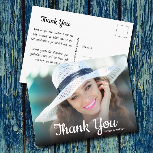 Trendige Schriftart Danke Foto Abschluss Postkarte