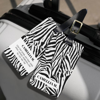 Trendige Schwarz-weiße Zebra-Skin-Muster kundenspe Gepäckanhänger
