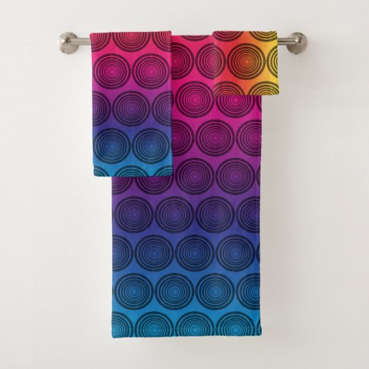 Trendige schwarze Kreise auf Rainbow-Hintergrundmu Badhandtuch Set (Insitu)