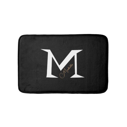 Trendige schwarze Monogramm-Einfach-Name Badematte (Vorderseite)
