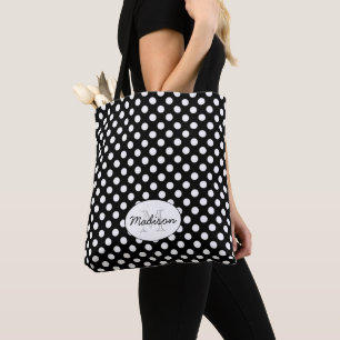 Trendige schwarze und weiße Punkte-Monogramm Tasche