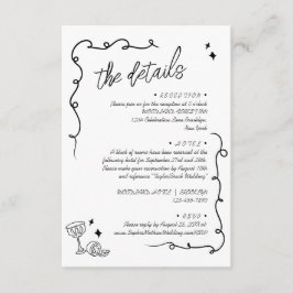 Trendige Scribble-Doodle-Script-Hochzeitsdetails Begleitkarte