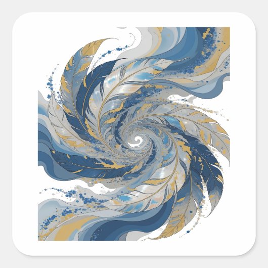 Trendige Silber-FEDERN IN SPIRALE Aufkleber Design (Vorderseite)