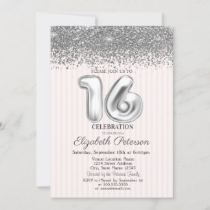 Trendige silberne Diamanten gestreifte Sweet 16 Einladung