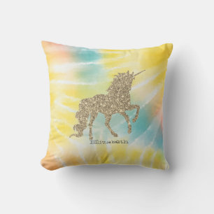 Trendige silberne Glitter-Einhorn-Tie-Dye Kissen