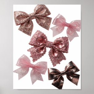Trendige Silberne ROSA SCHLEIFEN Druck Poster