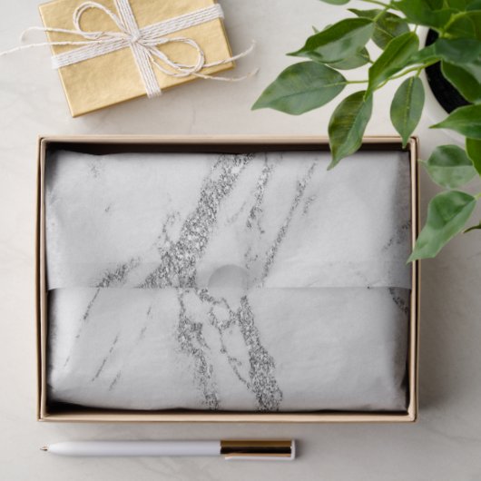 Trendige Silver Glitzer Marmor Moderne Seidenpapier (Geschenk)