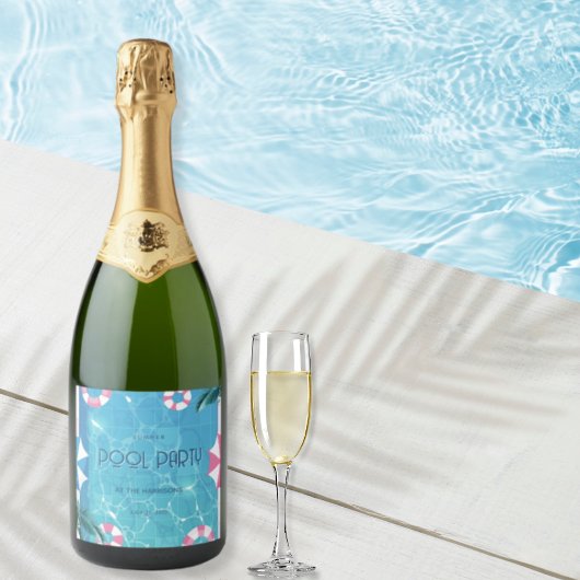Trendige Sommer-Poolparty Schaumweinetikett
