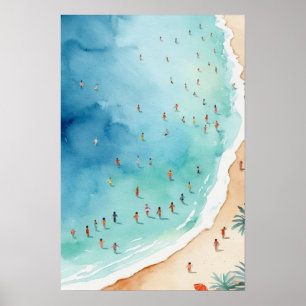 Trendige Sommer-Wasserfarbe Ozean Strandwelle Poster