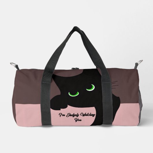 Trendige spähende schwarze Katze Monogramm Duffle Bag (Vorderseite)