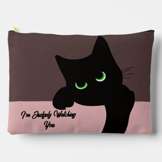 Trendige spähende schwarze Katze Monogramm Zubehörtasche (Vorderseite)