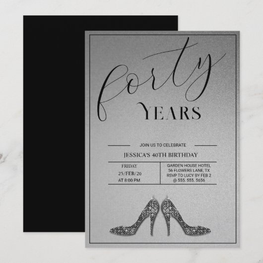 Trendige Stiletto's Moderner 40. Geburtstag Einladung (Vorne/Hinten)