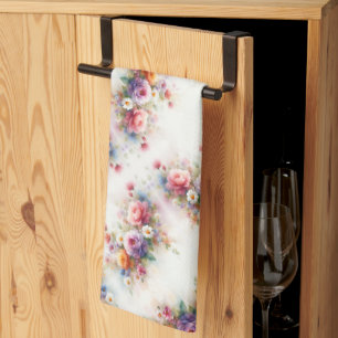 Trendige stilvolle bunte Wasserfarbe Blumen Chic Geschirrtuch