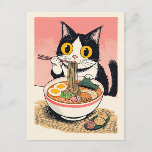Trendige süße Katze isst Ramen japanisch  Postkarte