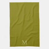 Trendige Template-Monogramm-Name Elegantes Olivgrü Geschirrtuch (Vertikal)