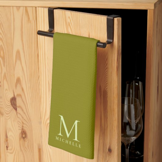 Trendige Template-Monogramm-Name Elegantes Olivgrü Geschirrtuch (Drittel gefaltet)