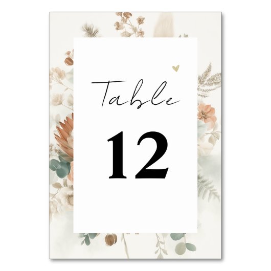 Trendige Terrakotta-Blumen Moderne Hochzeit Tischnummer (Vorderseite)