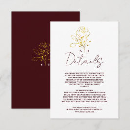 Trendige tiefe Burgunder-Gold-Monogramm-Hochzeitsd Begleitkarte