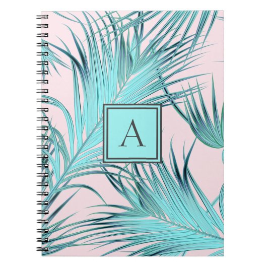Trendige, tropische Palmen mit Monogramm Notizblock (Vorderseite)