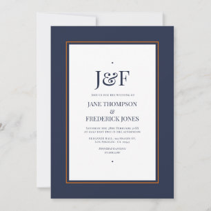 Trendige Typografie Navy und Orange Hochzeit Einladung