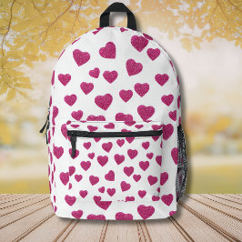 Trendige Valentinstag-Rosa-Glitter-Herzen auf Weiß Bedruckter Rucksack