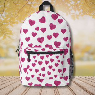 Trendige Valentinstag-Rosa-Glitter-Herzen auf Weiß Bedruckter Rucksack
