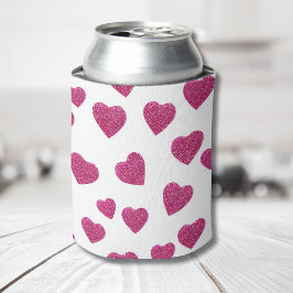 Trendige Valentinstag-Rosa-Glitter-Herzen auf Weiß Dosenkühler