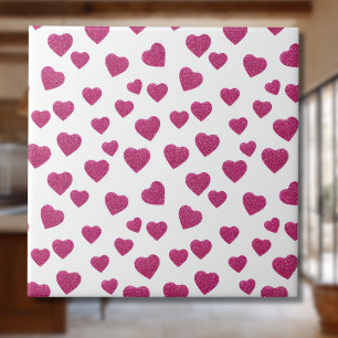 Trendige Valentinstag-Rosa-Glitter-Herzen auf Weiß Fliese