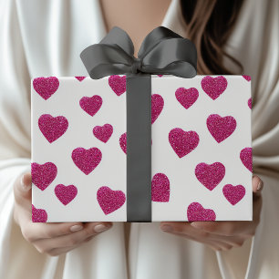 Trendige Valentinstag-Rosa-Glitter-Herzen auf Weiß Geschenkpapier