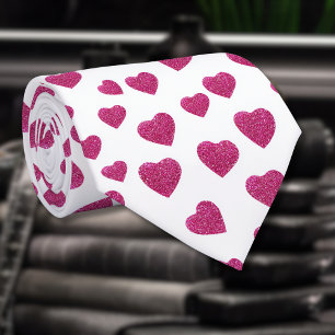 Trendige Valentinstag-Rosa-Glitter-Herzen auf Weiß Krawatte