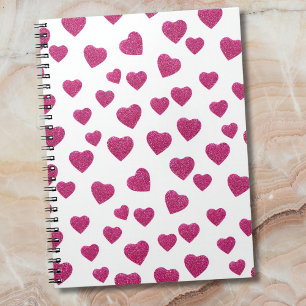 Trendige Valentinstag-Rosa-Glitter-Herzen auf Weiß Notizblock