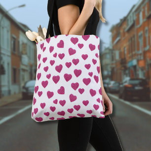 Trendige Valentinstag-Rosa-Glitter-Herzen auf Weiß Tasche
