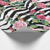 trendige Vintage Rose und Zebrastreifen Geschenkpapier (Ecke)
