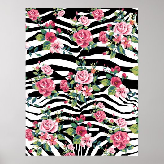 trendige Vintage Rose und Zebrastreifen Poster (Vorne)