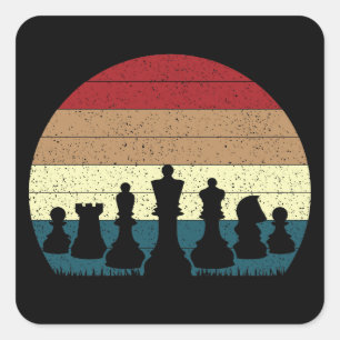 Trendige Vintage-Schachfiguren Sonnenuntergang Quadratischer Aufkleber