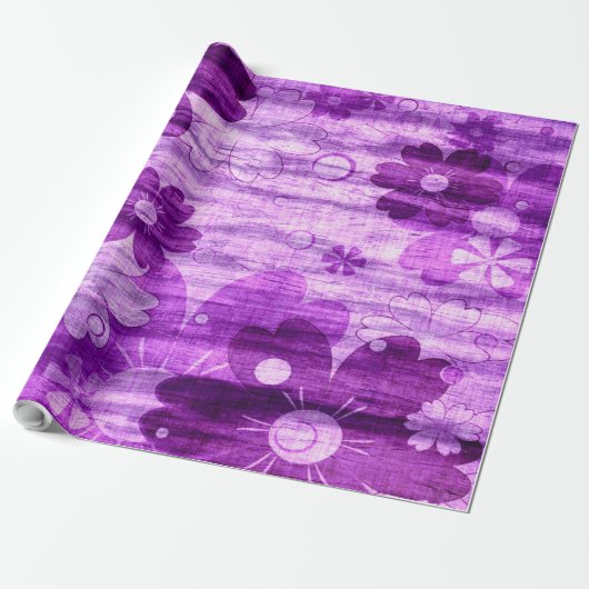 Trendige violette Blume Vintage Geschenkpapier (Ungerollt)