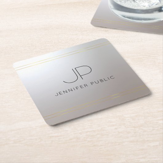 Trendige Vorlage Gold Silver Initial Monogram Rechteckiger Pappuntersetzer (angewinkelt)