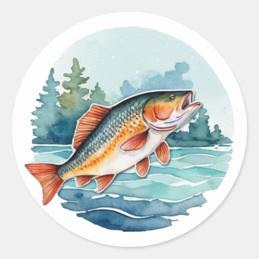 Trendige Wasserfarbe Fischen Runder Aufkleber (Vorderseite)